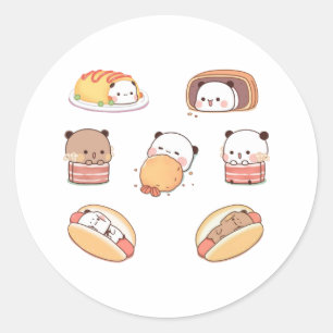 Hamburger Panda And Brownie Bear  Classic Round Sticker