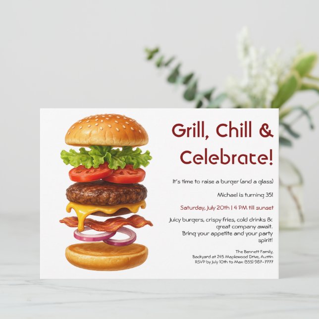 Hamburger Party | Fun Burger Celebration Invitation (Standing Front)