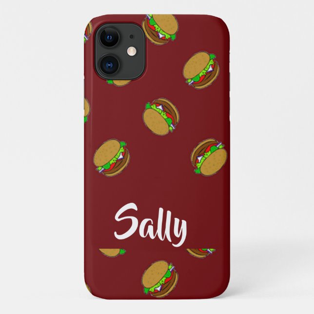 Hamburger pattern on maroon Case-Mate iPhone case (Back)