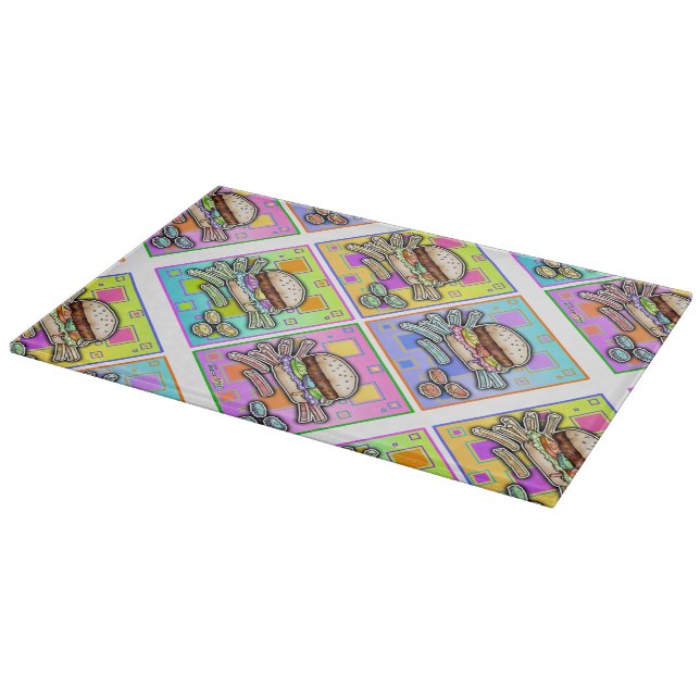 HAMBURGER Pop Art GLASS CUTTING BOARDS (Corner)