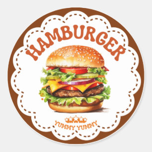 Hamburger Sticker   Juicy Burger Kawaii Label   Fa