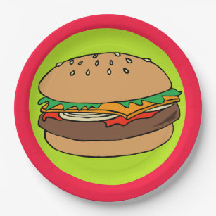 Hamburger with red border paper plate