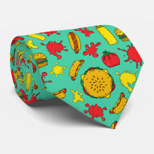Hamburgers and Hot Dogs Fast Food Teal Tie