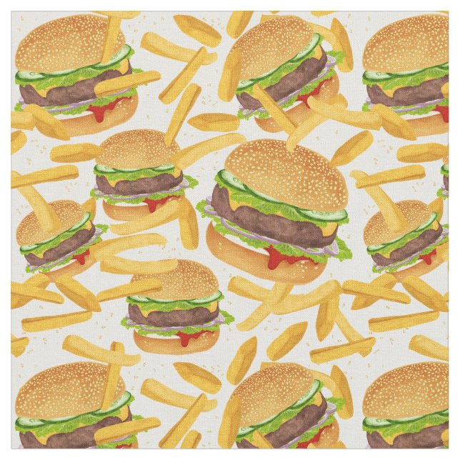 Hamburgers & Fries Fabric (Close Up)