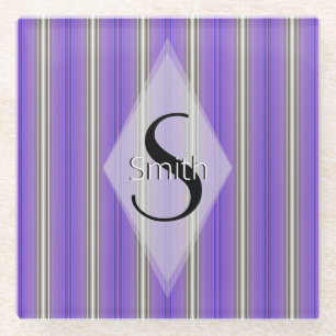 HAMbWG - Art Deco Purple Stripe with Monogram Glass Coaster