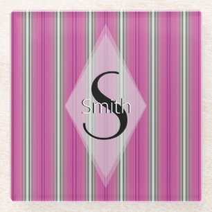 HAMbWG - Art Deco Violet Stripe with Monogram Glass Coaster