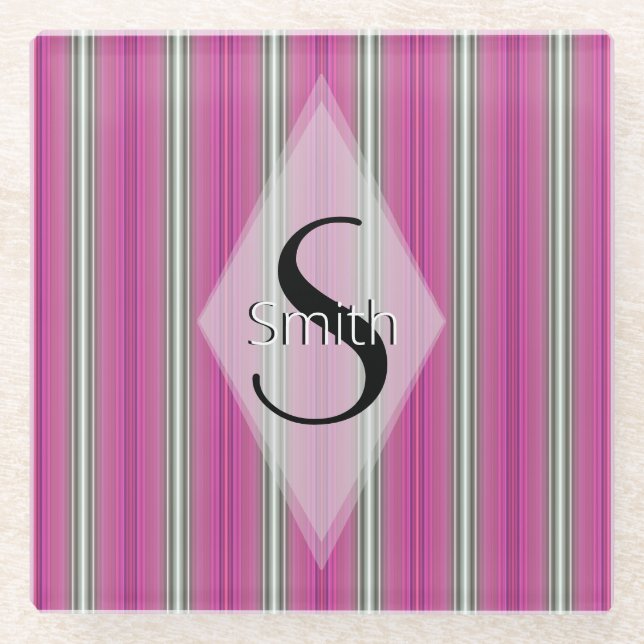 HAMbWG - Art Deco Violet Stripe with Monogram Glass Coaster (Front)