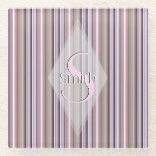 HAMbWG - Art Nouveau Pink Stripe with Monogram Glass Coaster