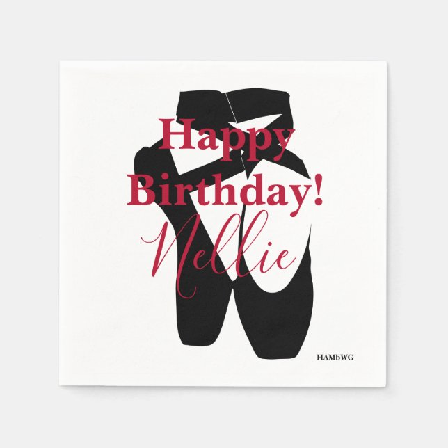 HAMbWG - Black Ballet Slipper Personalised Napkin (Front)