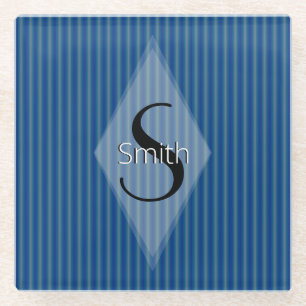 HAMbWG - Blue Stripe with Monogram Glass Coaster