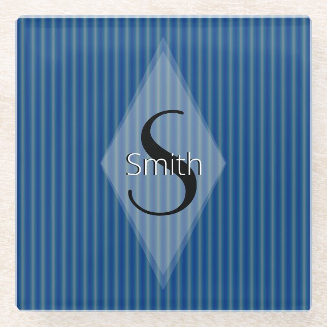 HAMbWG - Blue Stripe with Monogram Glass Coaster (Front)