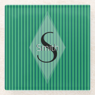 HAMbWG - Green Stripe with Monogram Glass Coaster