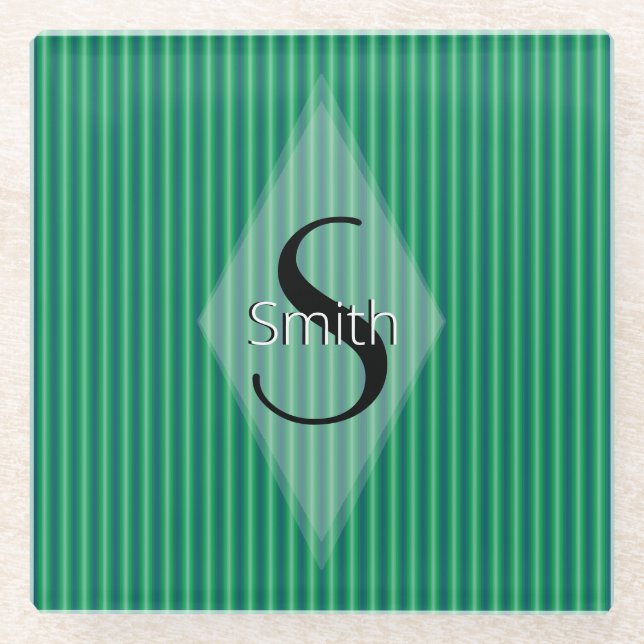 HAMbWG - Green Stripe with Monogram Glass Coaster (Front)
