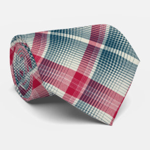 HAMbWG - Tie - Bone w Teal and Cherry Diag. Plaid