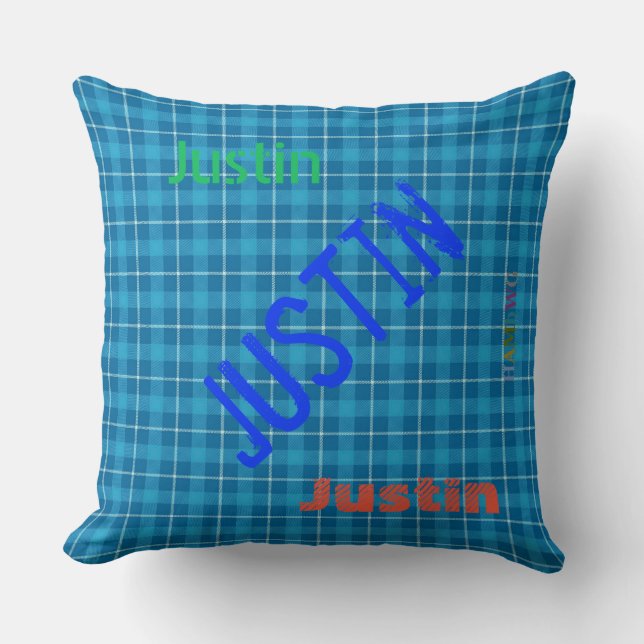 HAMbWG Vanity Pillow - Add your name - Blue Plaid (Front)