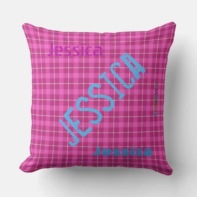 HAMbWG Vanity Pillow - Add your name - Pink Plaid (Front)