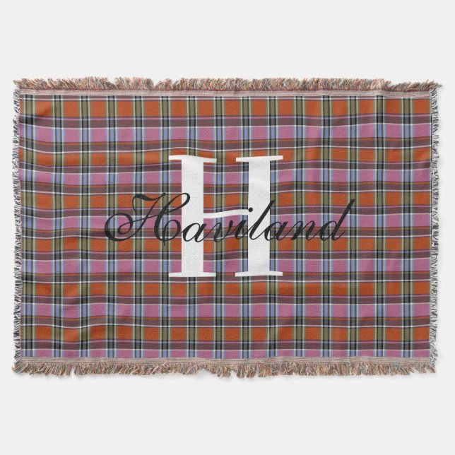 HAMbyWG Any Colour Monogram on Orange Plaid Throw Blanket (Front)