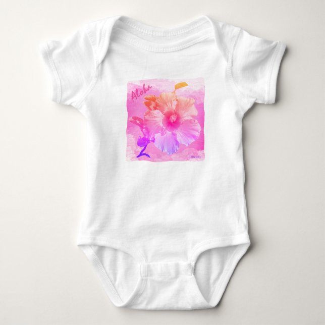 HAMbyWG - Baby Bright, Soft Pink Hawaiin Hibiscus Bodysuit (Front)