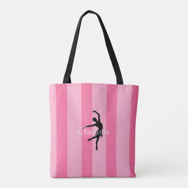 HAMbyWG - Ballet Theme with Two Toned Pink Stripes Tote Bag (Back)
