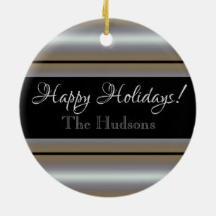 HAMbyWG  Black and Pearl White Stripe Photo Ceramic Tree Decoration