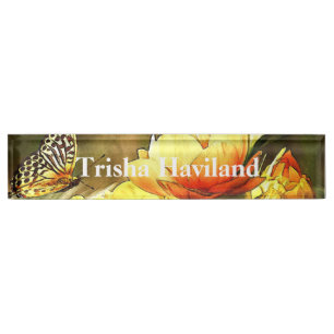 HAMbyWG Desk Name Plate - Butterfly & Flowers