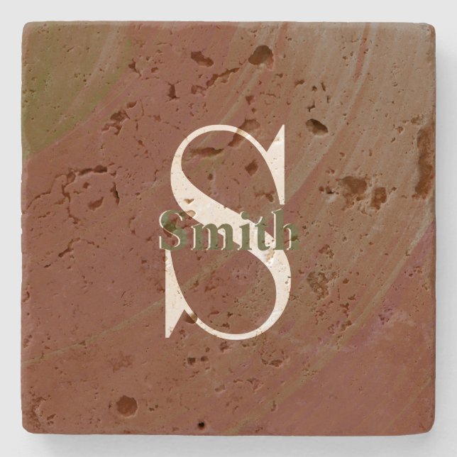 HAMbyWG Distressed Travertine Monogram Stone Coaster (Front)