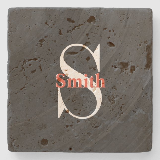 HAMbyWG Distressed Travertine Monogram Stone Coaster (Front)