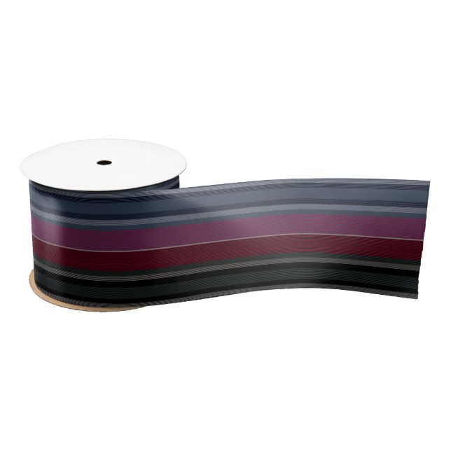 HAMbyWG - Gift Ribbon - Maroon w Greys, Blues, Blk Satin Ribbon (Spool)