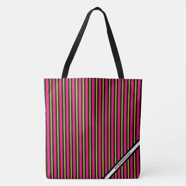 HAMbyWG - LG Tote Bag - Pink Yellow Black Stripe (Front)