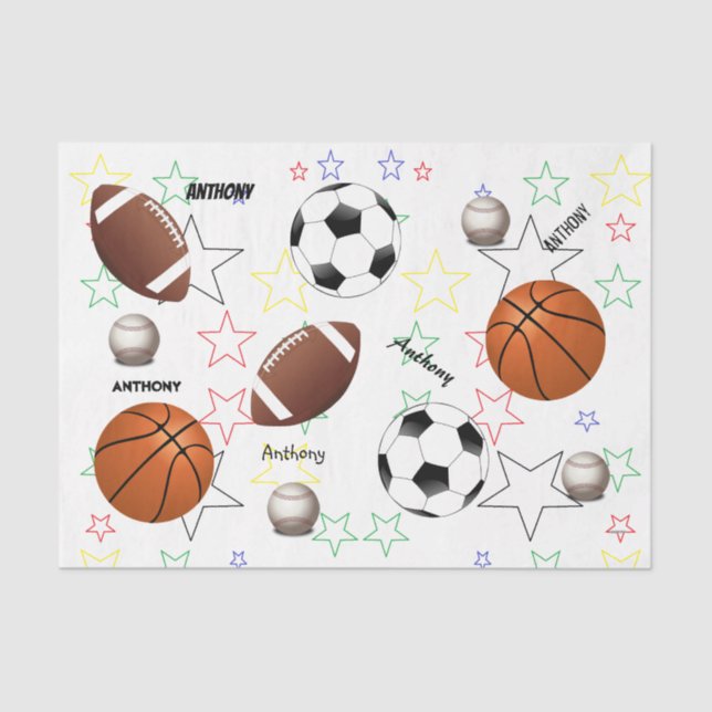 HAMbyWG Sports Balls with Stars & name - Tissue Paper (Front)