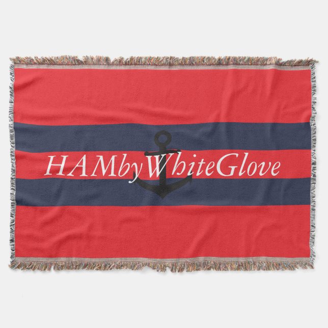 HAMbyWG - Throw Blanket Bright Red & Navy w Logo (Front)