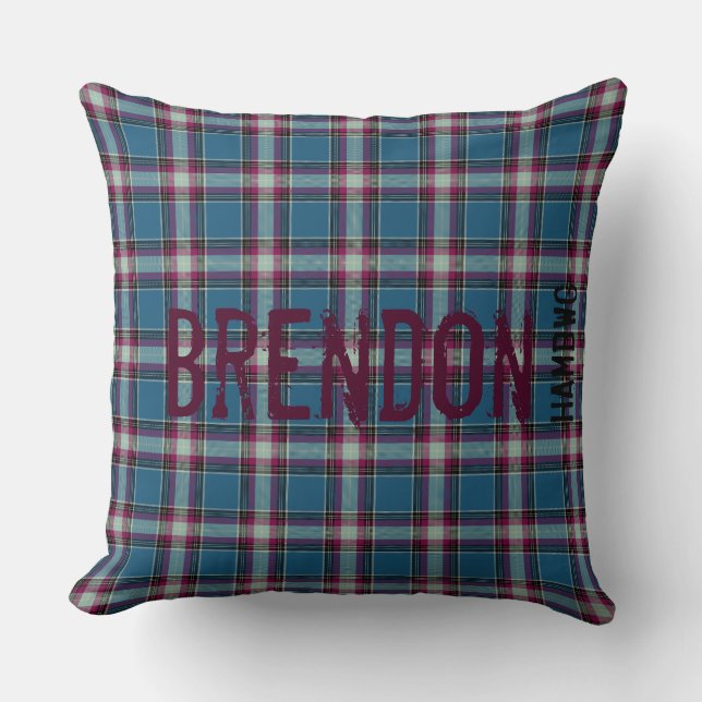 HAMbyWG Throw Pillow 20" - Blue Cherry Plaid (Front)