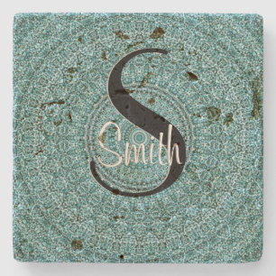 HAMbyWG  Turquoise Colour Mandela with Monogram Stone Coaster