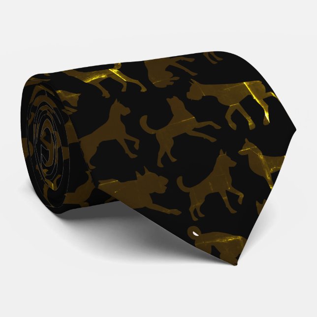 HAMbyWG - Vintage Look Dogs on a black Tie (Rolled)