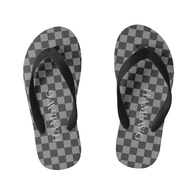 HAMbyWGlove Kid's - Flip-Flops  Black Grey Chequer Thongs (Footbed)