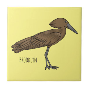 Hamerkop bird cartoon illustration  ceramic tile