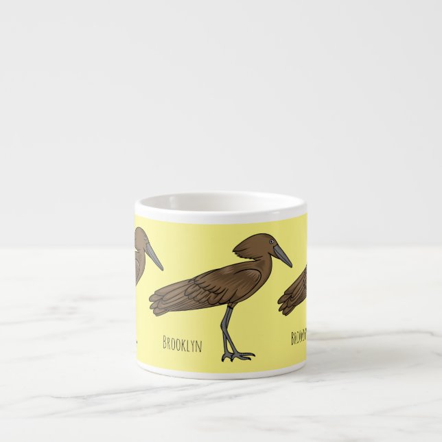 Hamerkop bird cartoon illustration espresso cup (Front)