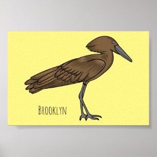 Hamerkop bird cartoon illustration poster