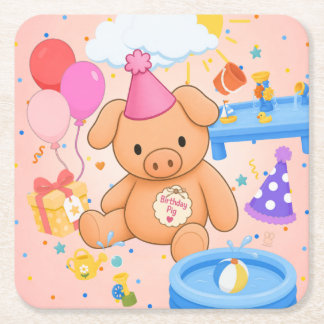 Hamhock's Pink Splashtastic! Storybook Square Paper Coaster