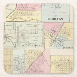 Hamilton, Carthage, Bushnell, Lincoln and LaHarpe Square Paper Coaster