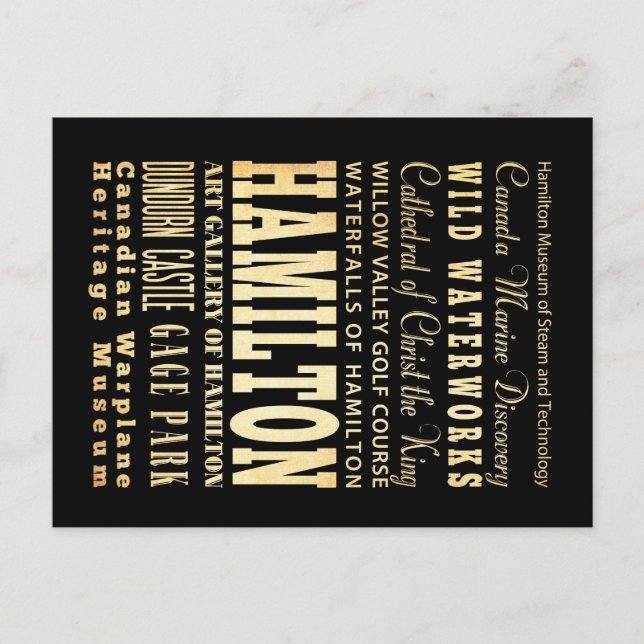 Hamilton City of Ontario Typography Art Postcard (Front)
