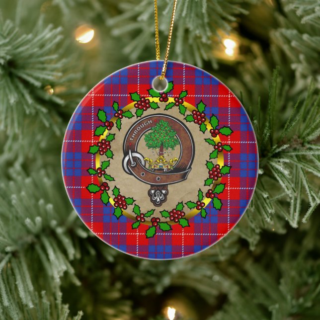 Hamilton Clan Badge & Tartan Personalised Xmas Ceramic Ornament (Tree)