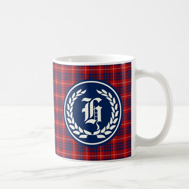 Hamilton Clan Red and Royal Blue Tartan Monogram Coffee Mug (Right)