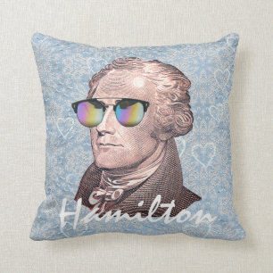 Hamilton in Shades on Blue Lace & Heart Background Cushion