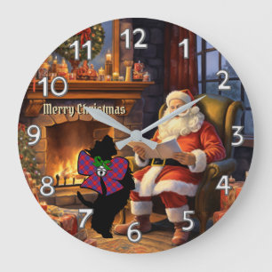 Hamilton Scottie Dog & Santa Personalised Xmas Large Clock