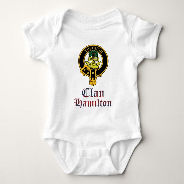 Hamilton scottish crest and tartan clan name baby bodysuit (Front)