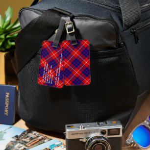Hamilton tartan red blue purple plaid luggage tag