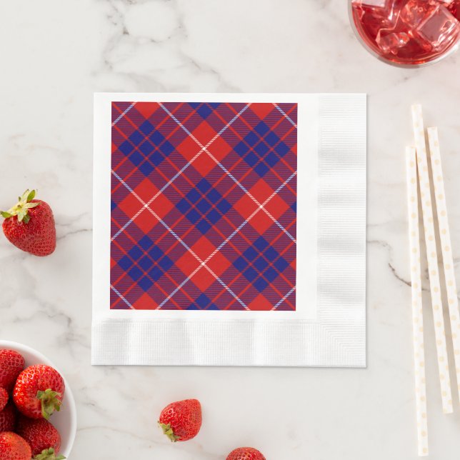 Hamilton tartan red blue purple plaid napkin (Insitu)