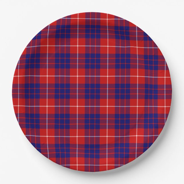 Hamilton tartan red blue purple plaid paper plate (Front)
