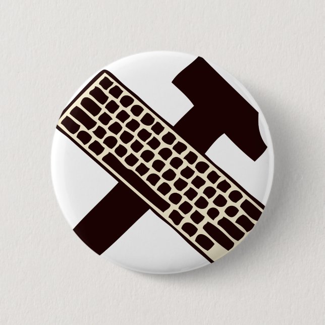 Hammer and keyboard 6 cm round badge (Front)